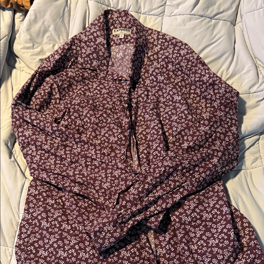 Express Burgundy Floral Fitted Shirt